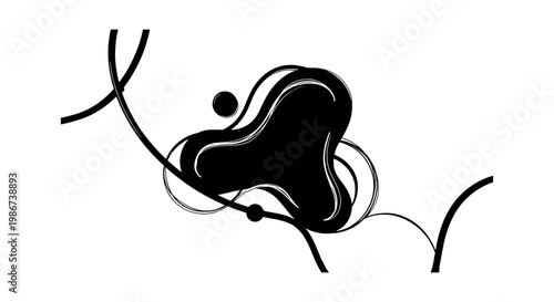 Minimalist abstract liquid shape vector, black organic fluid blob with curved lines, modern aesthetic graphic element for branding and web design