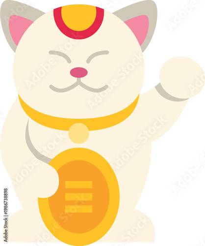 White japanese maneki neko beckoning cat holding gold coin bringing good luck