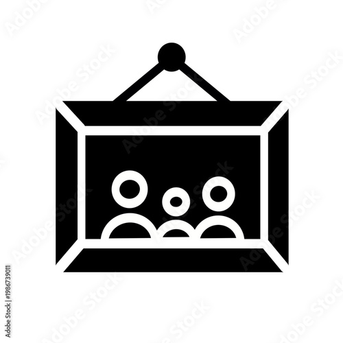 Family picture in photo frame icon. Vector graphic, not Artificial Intelligence, logo illustration. Replaceable vector design.