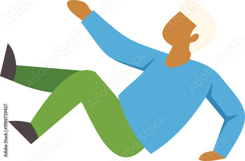 Person falling down after slipping or tripping accident, experiencing a loss of balance