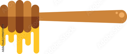 Honey dipper holding and dripping golden honey, illustrating sweetness and natural food