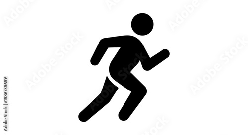 Running man icon in black silhouette style, athletic person sprinting vector illustration, minimalist jogger symbol for sports and fitness apps