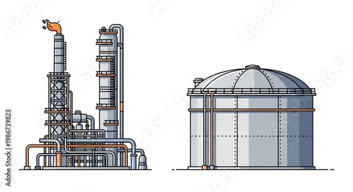 Oil Refinery and Storage Tank Illustration - Industrial Infrastructure.