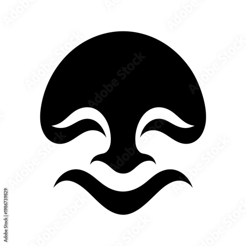 Black silhouette face icon, emoticon, expressionless face, minimalist design
