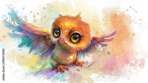 Baby griffin playing cute watercolor 3d special