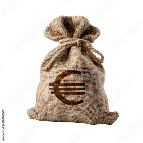 Burlap Money Bag with Euro Symbol Isolated PNG - Sack of Cash Image