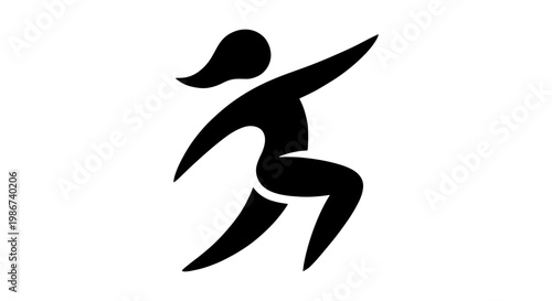 Minimalist running woman silhouette vector, active female athlete sprinting icon, black stylized jogger figure for fitness and sports branding