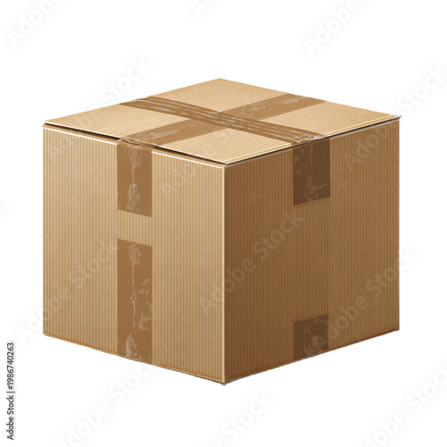 Professional Brown Cardboard Box with Tape Isolated PNG for Shipping