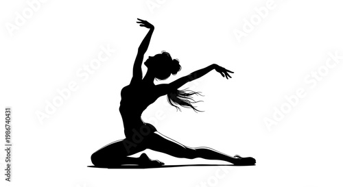 Graceful ballerina silhouette vector, elegant female dancer performing artistic pose, black silhouette of woman in ballet motion on white background