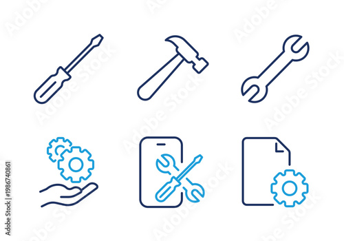 Basic Tools and Settings thin line icon set. Minimal web icons
