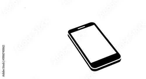 Minimalist smartphone vector icon, black mobile phone silhouette with blank screen, modern touchscreen device illustration for app design