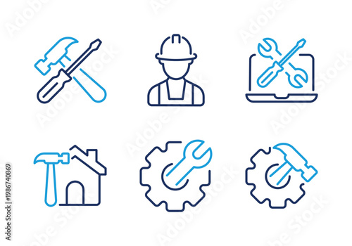 Repair Services and Construction thin line icon set. Minimal web icons