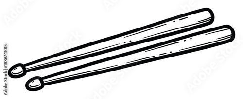 Pair of classic wooden drumsticks ready for percussion playing or creating rhythmic musical sound effects for various creative projects