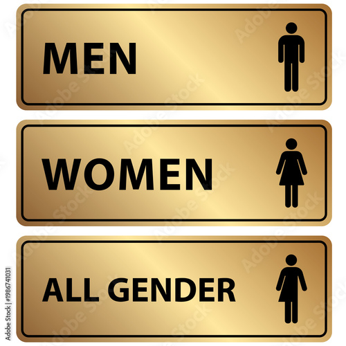 Standard Men Women and All Gender Restroom Sign - BlackGold - Medium 1 Set (3 pcs)