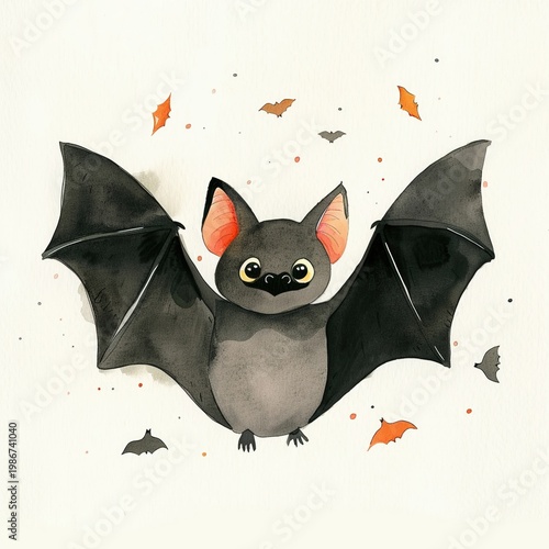 Bats fruitbat cute watercolor minimal