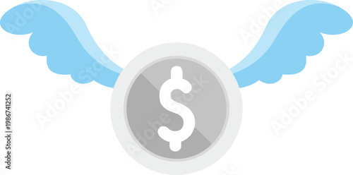 Coin with dollar symbol and wings depicting money flying, spending, and inflation