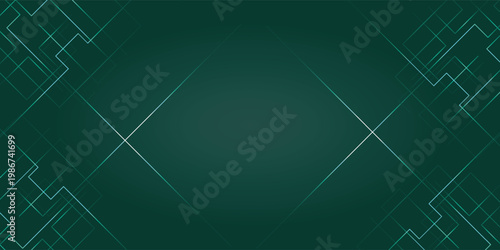 Abstract geometric lines on dark green background.