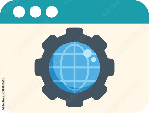 Browser window displaying a gear icon with a globe, representing global web settings