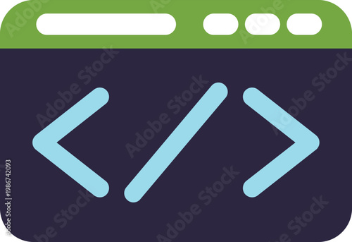 Web browser icon displaying programming code tags for digital software development