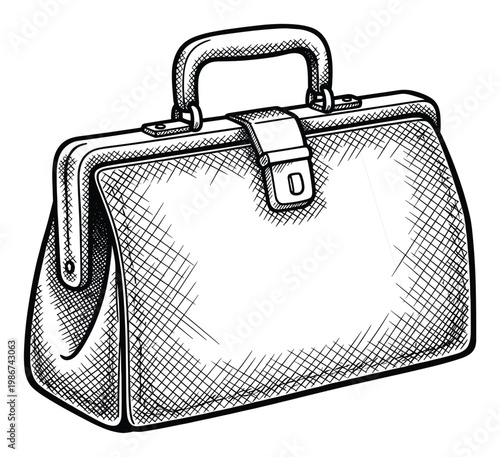 Traditional medical case drawing illustrating professional healthcare services and vintage physician equipment perfect for clinic advertisements or academic presentations