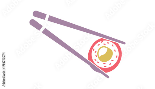 Flat design of sushi held between chopsticks.