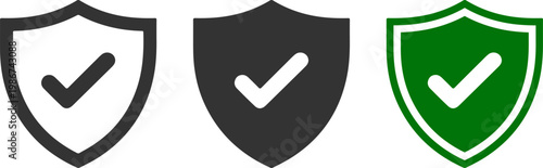 Three shields with checkmarks indicating varying levels of security or approval status