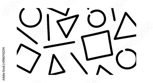 Minimalist Memphis pattern with geometric shapes, black and white abstract vector background, hand drawn doodle elements for modern textile design