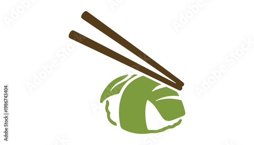 Chopsticks securing a sushi roll in a modern style.
