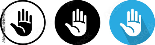 Three stylized hand icons with different background designs for user interface elements