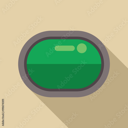 Poker table with green felt and grey border having a long shadow