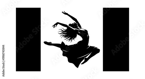 Graceful ballet dancer silhouette vector, elegant woman performing contemporary dance, black and white artistic female dancer illustration