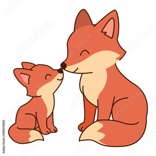 Kawaii Mother Fox and Cub Touching Noses