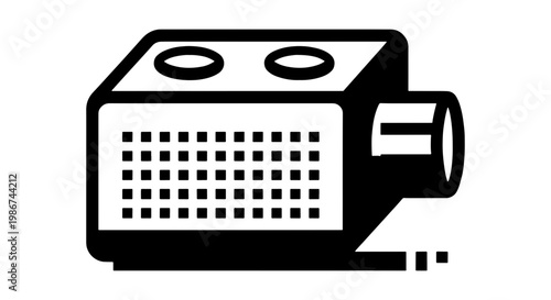 Retro film camera icon vector, vintage movie projector symbol, black and white cinema equipment illustration, analog video recording device