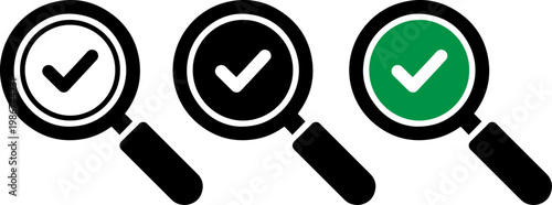 Three magnifying glasses with checkmarks indicating verification or approval status