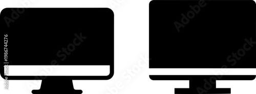 Comparison of two different styles of computer monitors with distinct stand designs