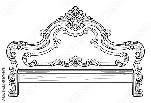 Elegant baroque style bed headboard featuring elaborate antique decorative scrollwork and floral motifs suitable for classic home decor projects and furniture catalog layouts.