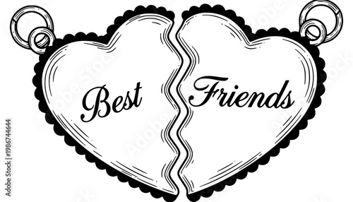 Heart shaped best friends icon with broken line in between