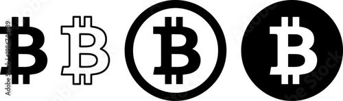 Evolution of the bitcoin logo through different design styles and backgrounds