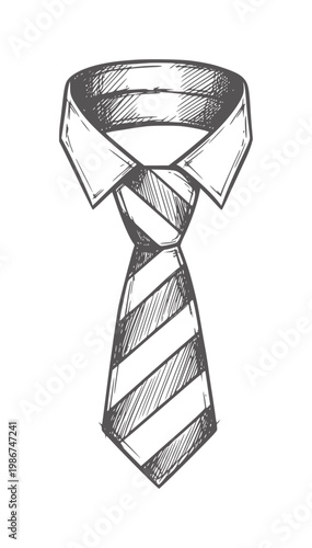 Of a striped tie knotted a collared shirt