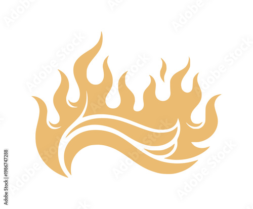 Stylized golden flame with swirling base fire yellow