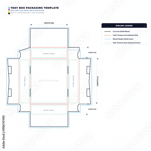 Roll-End Tuck Front Tray Box Packaging Dieline Template