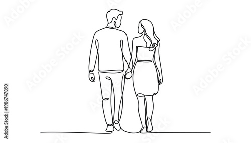 One continuous line illustration of an Romantic Couple , isolated on white background.