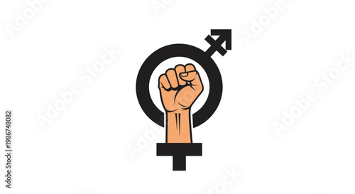 Combined male and female gender symbol featuring a raised fist representing gender equality and basic human rights.