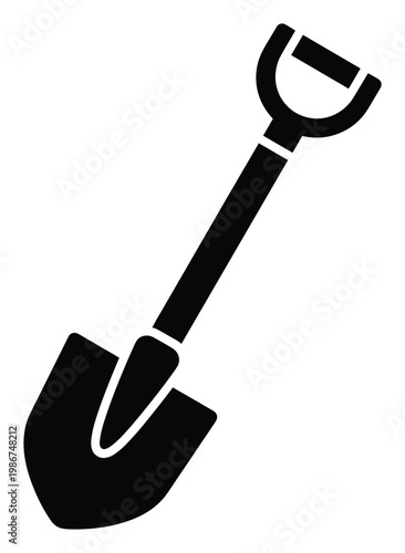Basic black shovel silhouette representing essential digging implements for gardening, construction, agriculture, and manual labor applications as a versatile graphic icon.