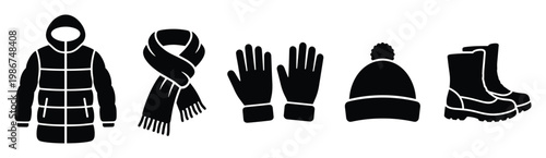 Comprehensive set of essential winter season clothing items like a warm hooded jacket scarf gloves knit hat and boots providing warmth and comfort perfect for outdoor adventures and daily