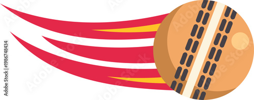 Cricket ball soaring with red and yellow speed trails, embodying power and ambition