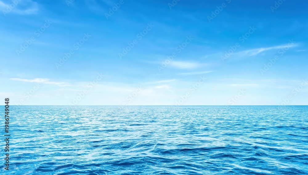Fototapeta premium Vast ocean with gentle waves under a clear blue sky, evoking calmness and endless horizon.