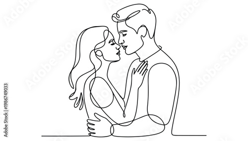 One continuous line illustration of an Romantic Couple , isolated on white background.