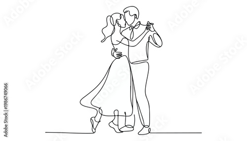 One continuous line illustration of an Romantic Couple , isolated on white background.