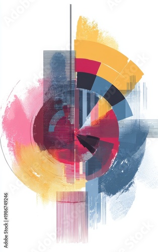 Abstract geometric design with vibrant colors and dynamic shapes